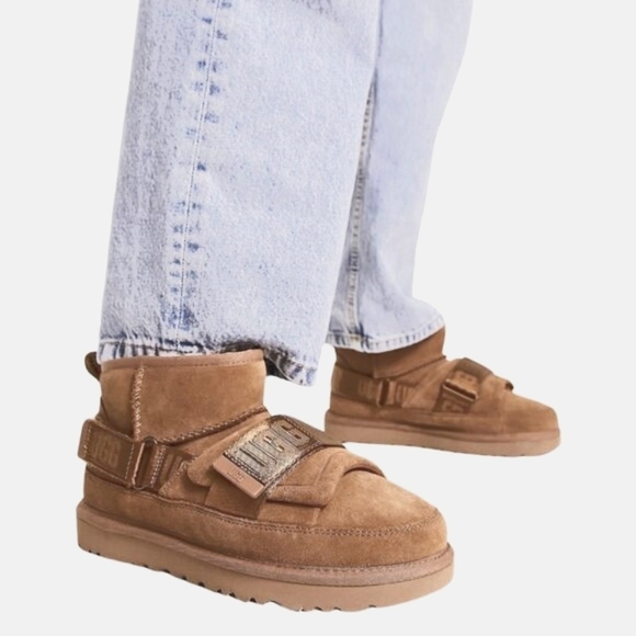 New! UGG Classic Ultra Mini Hybrid Leather Suede Wool Chestnut Boots - Picture 1 of 13